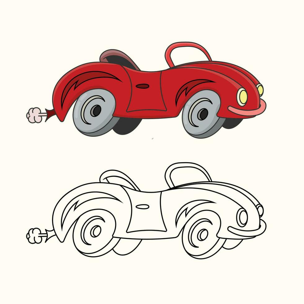 gracioso rojo coche vector ilustración, línea arte, rojo coche vector,