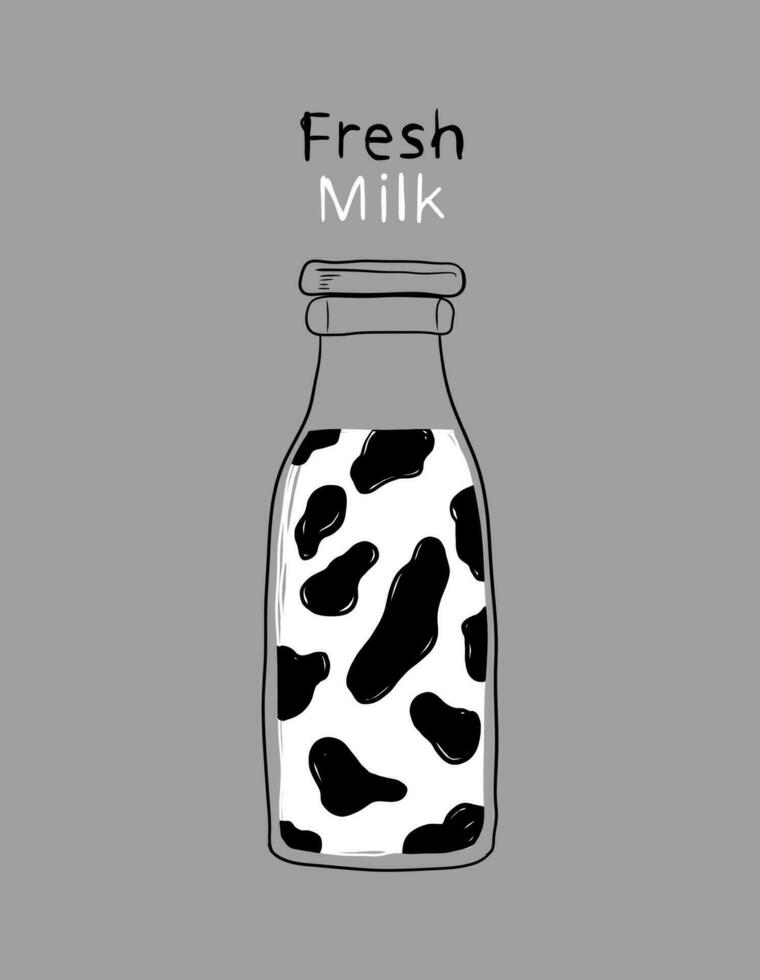 Hand drawn vector illustration of white milky drink on a bottle