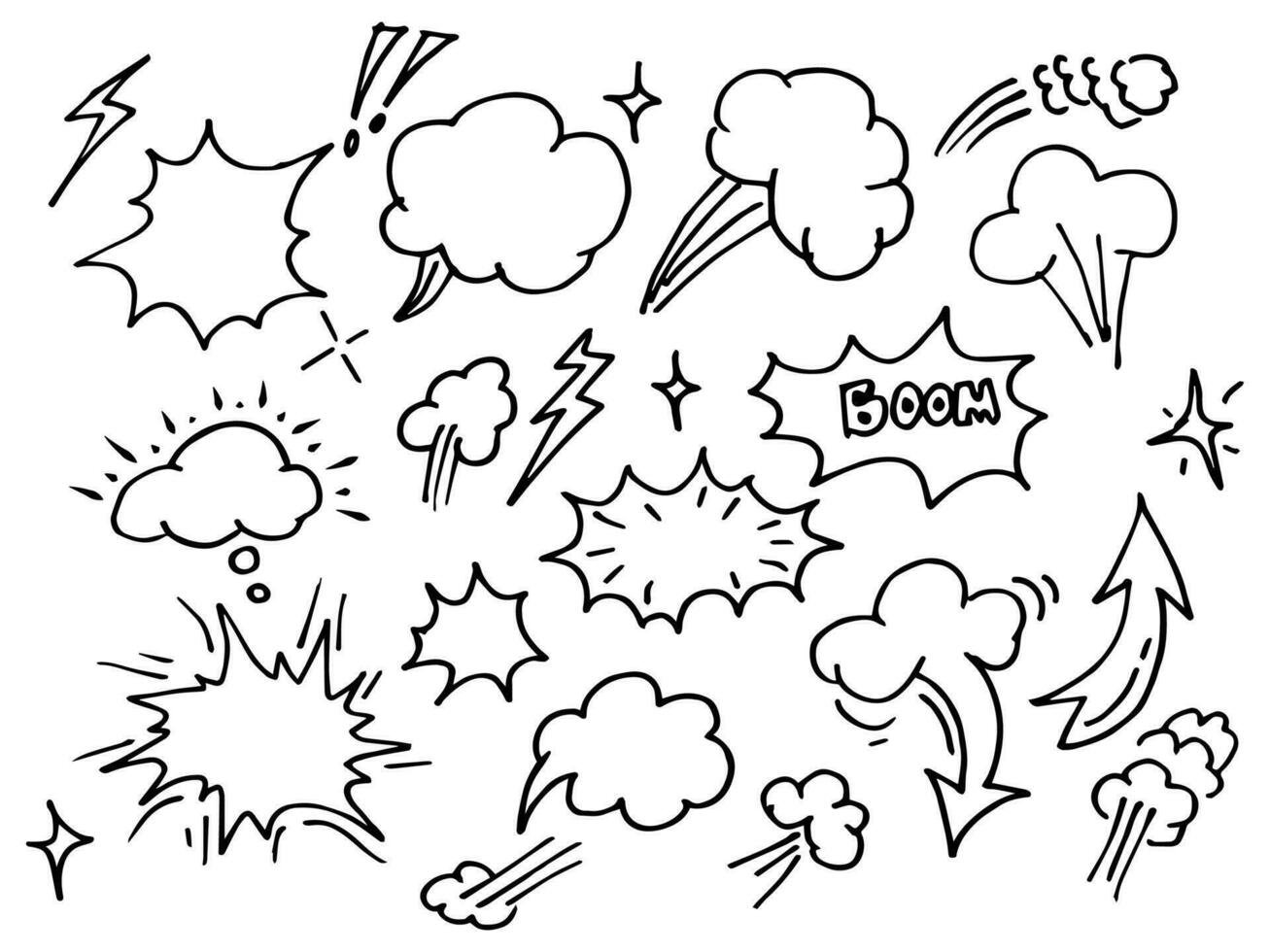 Hand drawn set of speech bubbles. doodle Vector illustration