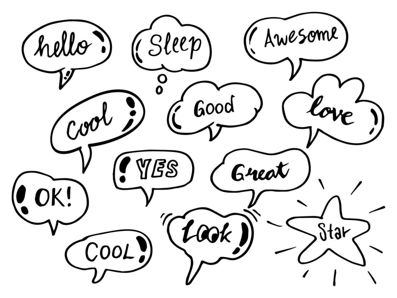 doodle vector of speech bubbles with words dialogue. Vector illustration