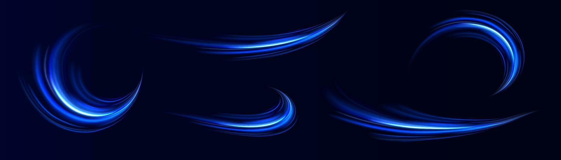 Light trail wave, fire path trace line, car lights, optic fiber and incandescence curve twirl png. road car headlights. Luminous white lines of speed. Light glowing effect. blue abstract motion lines. vector