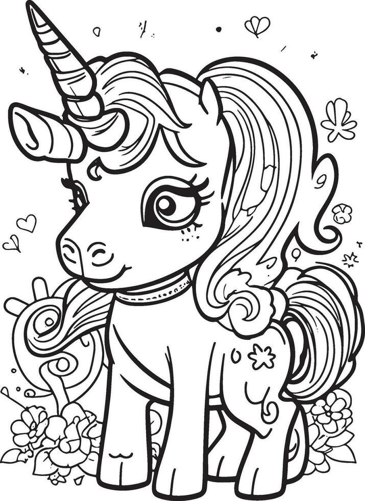 Unicorn Coloring Page for kids vector