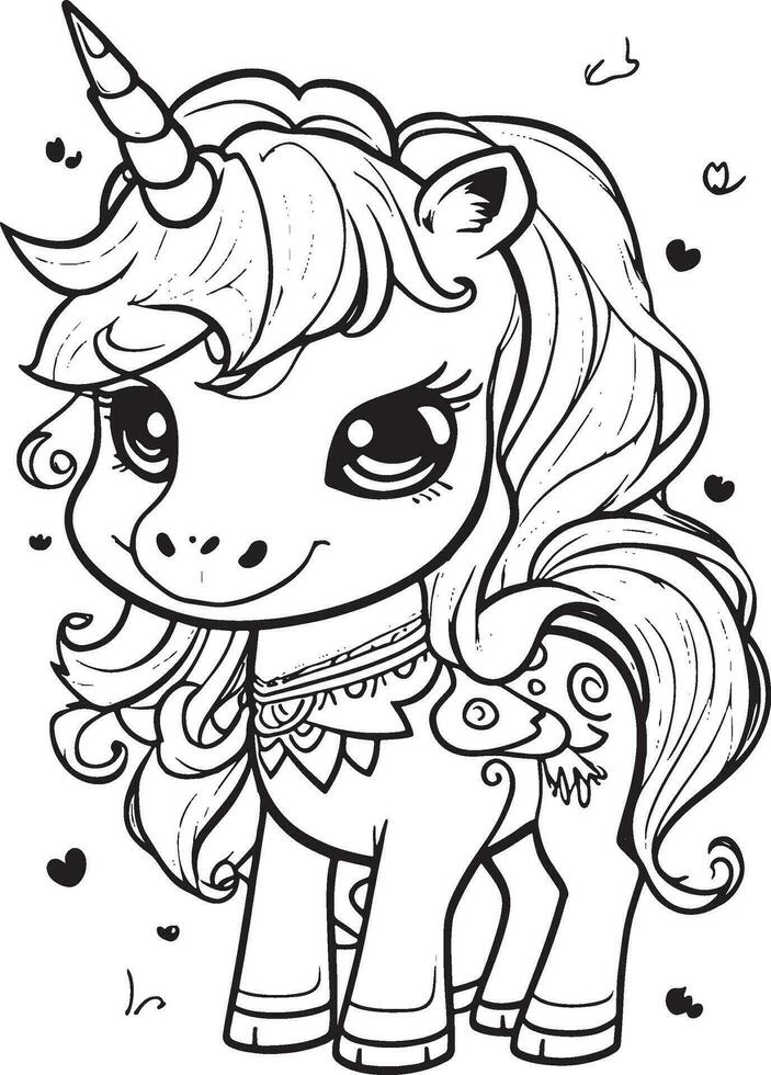 Unicorn Coloring Page for kids vector