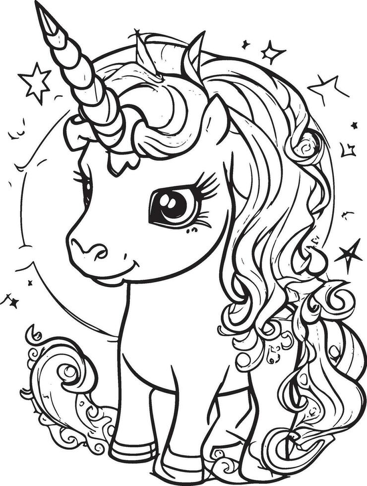 Unicorn Coloring Page for kids vector