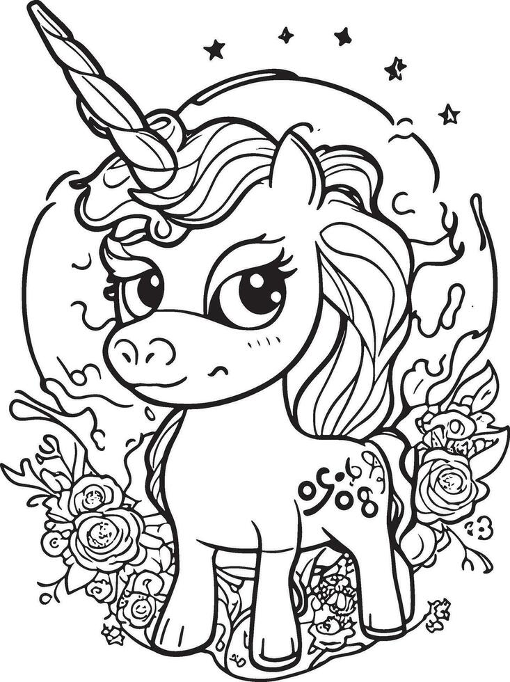 Unicorn Coloring Page for kids vector