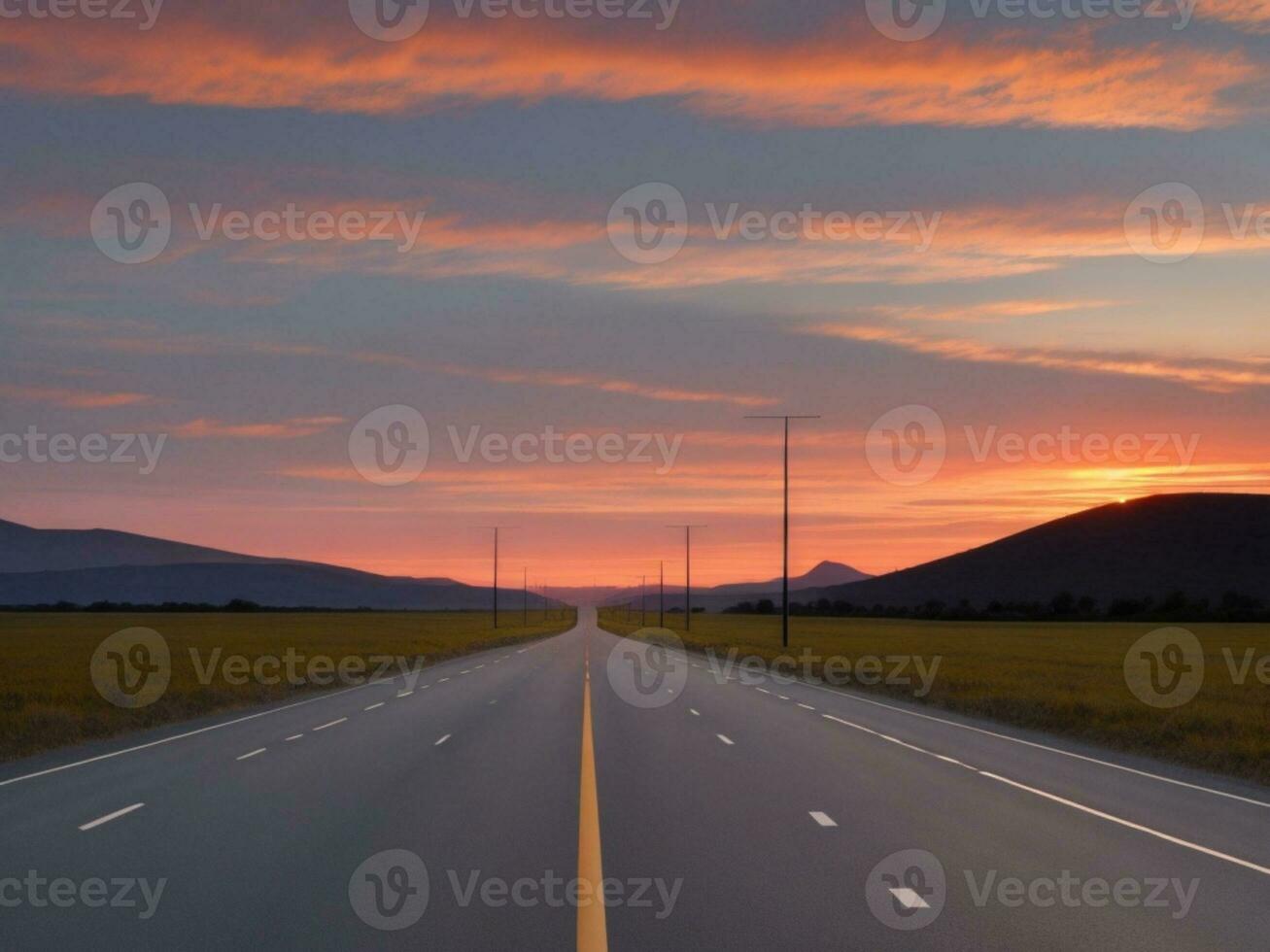 Vanishing point on empty road sunset beauty photo