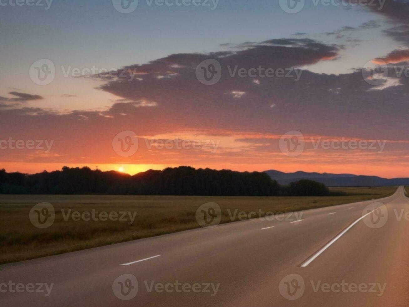 Vanishing point on empty road sunset beauty photo