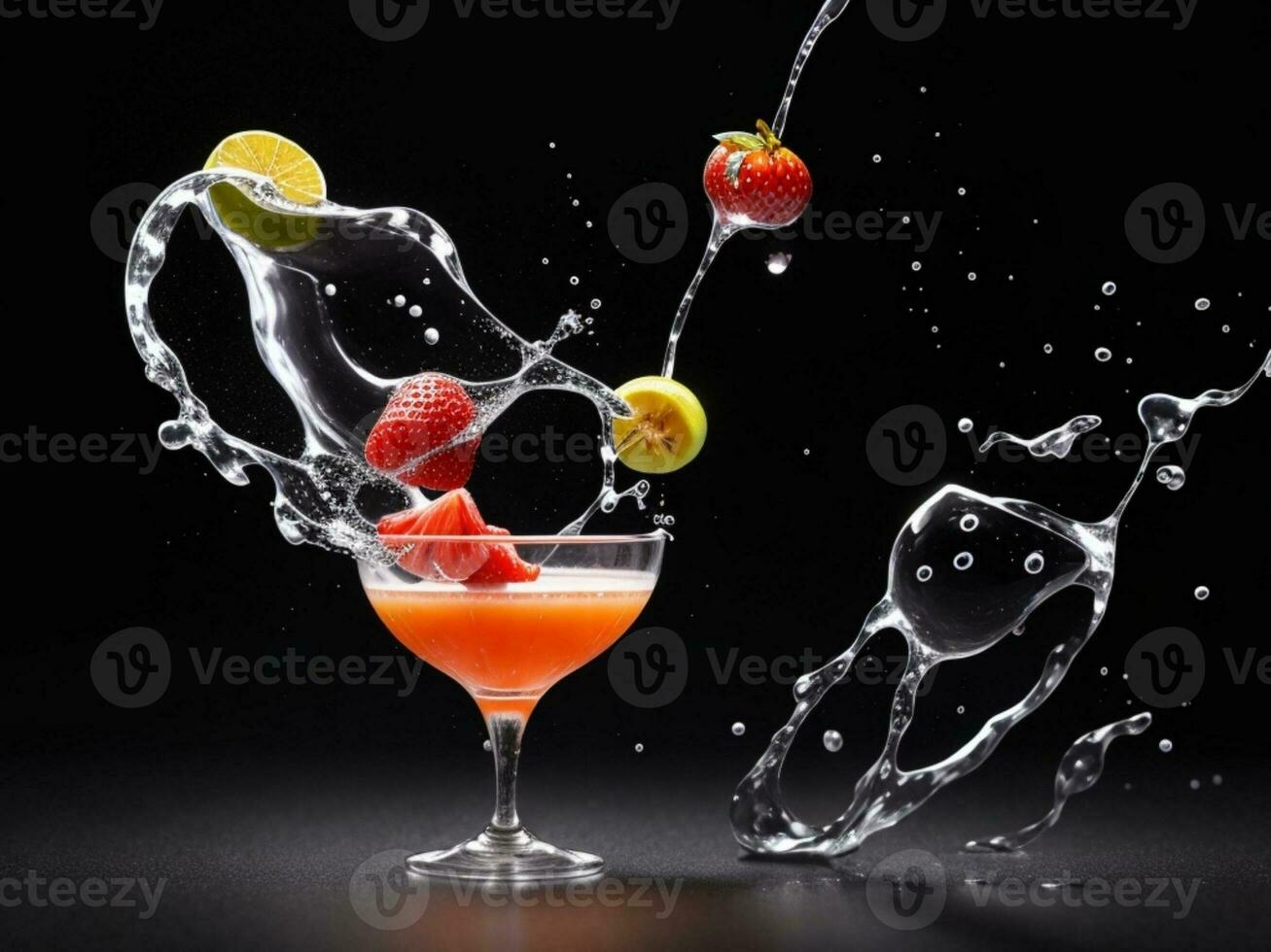 Photo blender with fruits flying isolated on black background fruit juice and splash