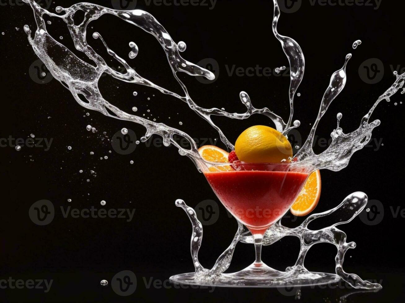 Photo blender with fruits flying isolated on black background fruit juice and splash