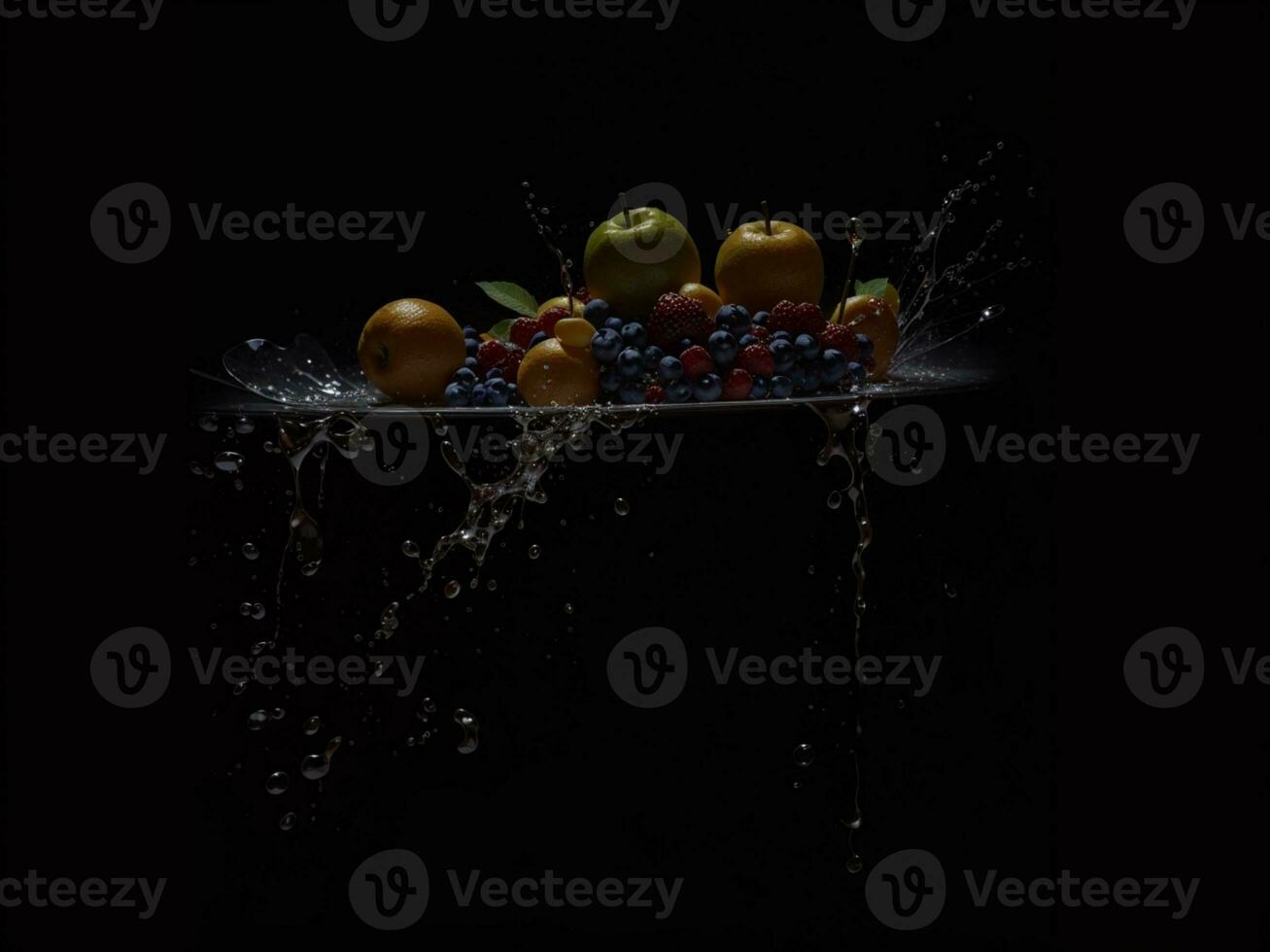 Photo blender with fruits flying isolated on black background fruits juice and splash