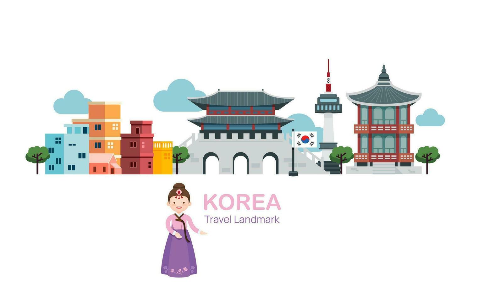 Corea viaje elementos punto de referencia.vector ilustración vector