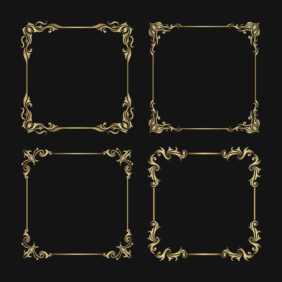 vintage frame set  antique gold ornament vector