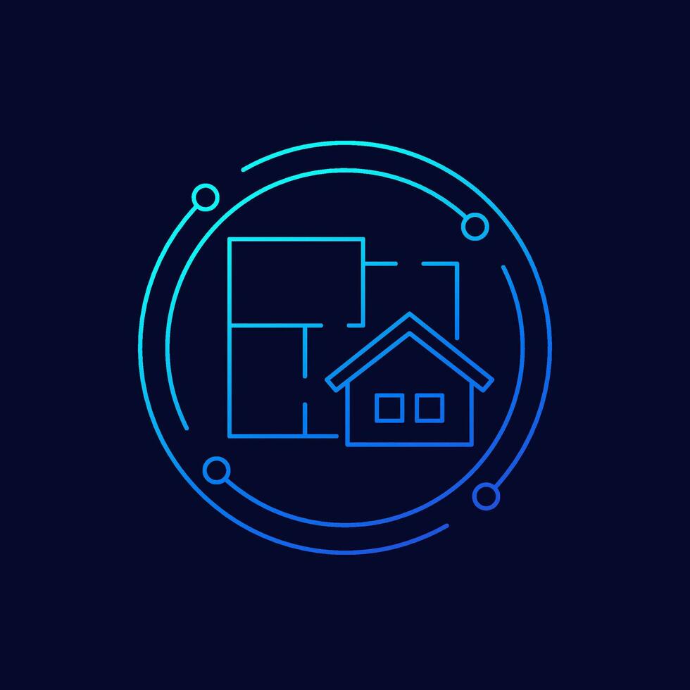 Home plan, room layout icon, linear design vector