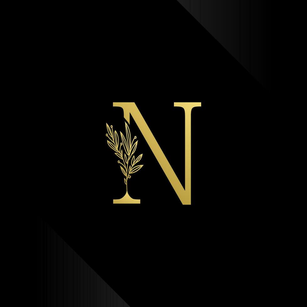 Letter N with flowers leaves. Vector illustration for wedding, logo, greeting cards, invitations template design