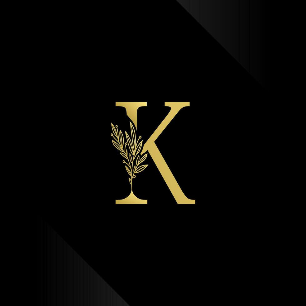 Letter K with flowers leaves. Vector illustration for wedding, logo, greeting cards, invitations template design