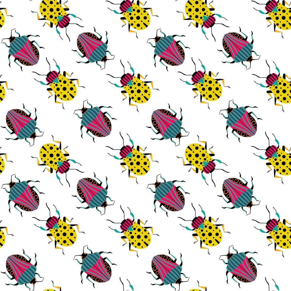 Funny bright beetles. Seamless pattern with cartoon element. vector