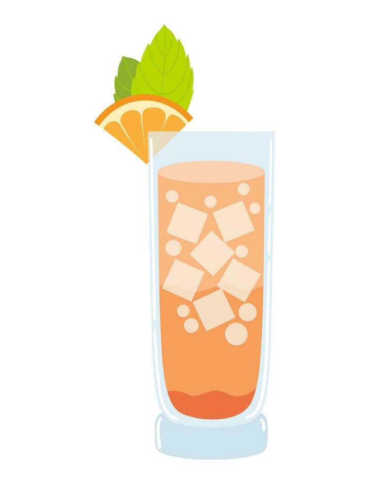 Planters punch with orange slice. Summer alcohol cocktail vector