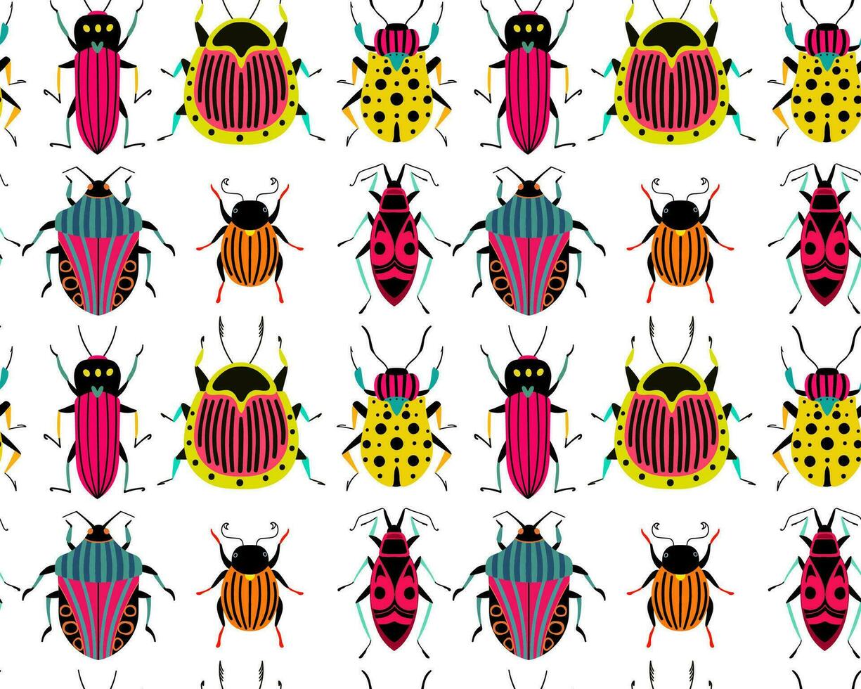 Lots of different bugs. Seamless pattern with cartoon element vector