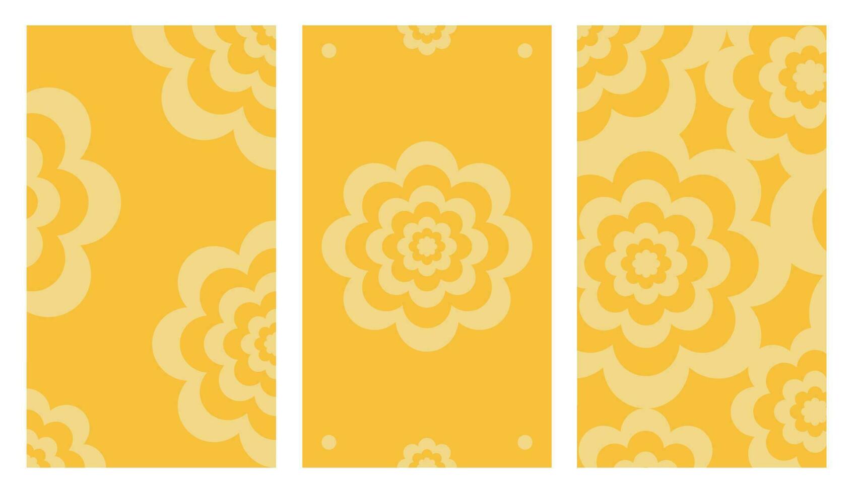 Set of Social Media Vertical Stories Templates, Yellow Floral Backgrounds, With Copy Space For Text. vector