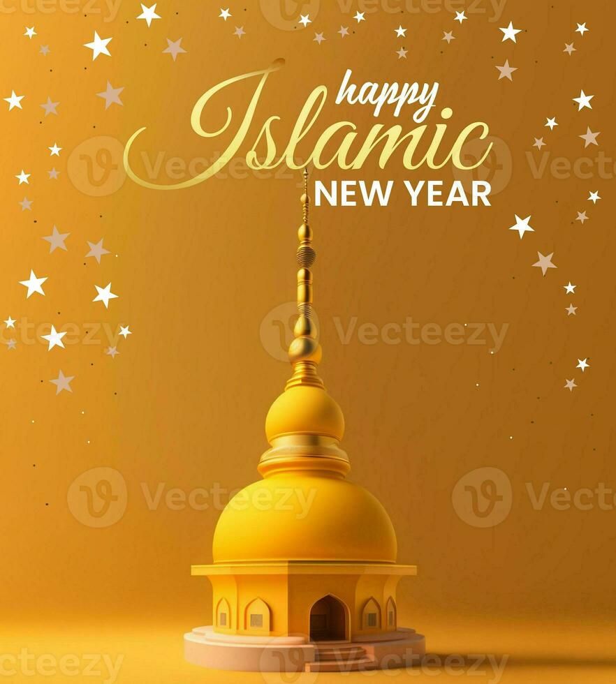 Mosque dome Happy Islamic New Year. vector illustration happy new Hijri year 1442. Graphic design for the decoration of gift certificates, banners and flyer,social media post.muhrram photo