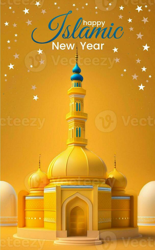 Mosque dome Happy Islamic New Year. vector illustration happy new Hijri year 1442. Graphic design for the decoration of gift certificates, banners and flyer,social media post.muhrram photo