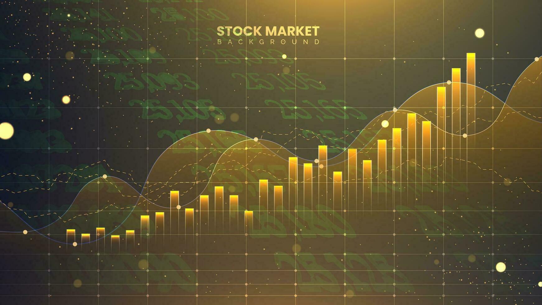 The stock market graph is in gold color for business investment illustration. Futuristic financial trading chart. Economic information growth background vector