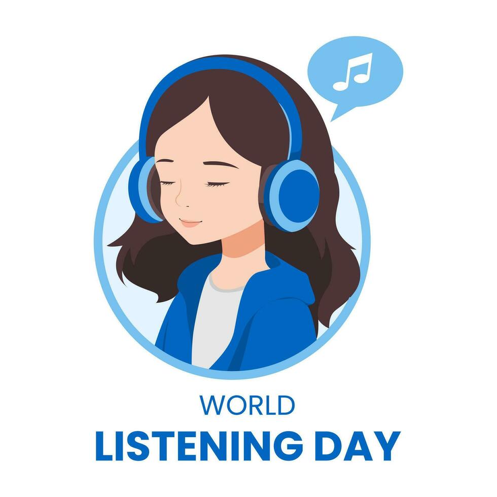 vector gráfico de niña escuchando a música utilizando auriculares retoño, adecuado para mundo escuchando día