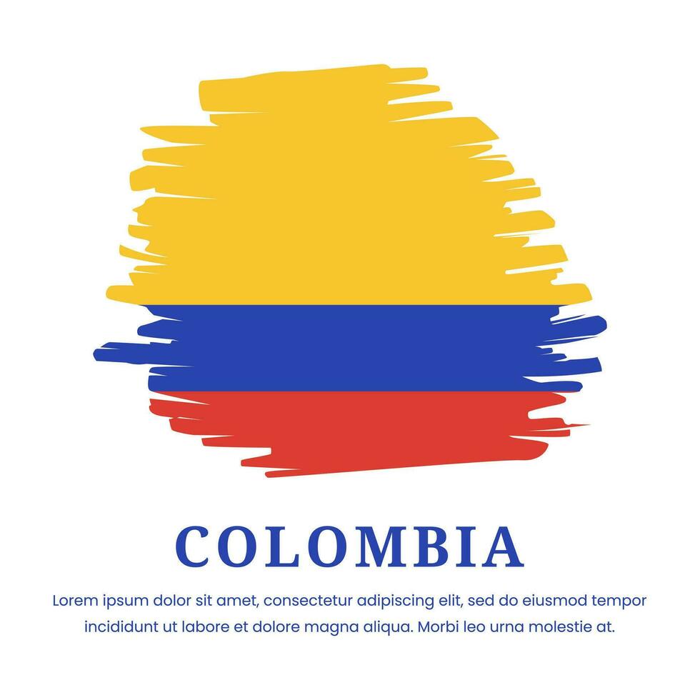 Vector graphic of flag Colombia on white background. Brush strokes drawn by hand. Independence Day