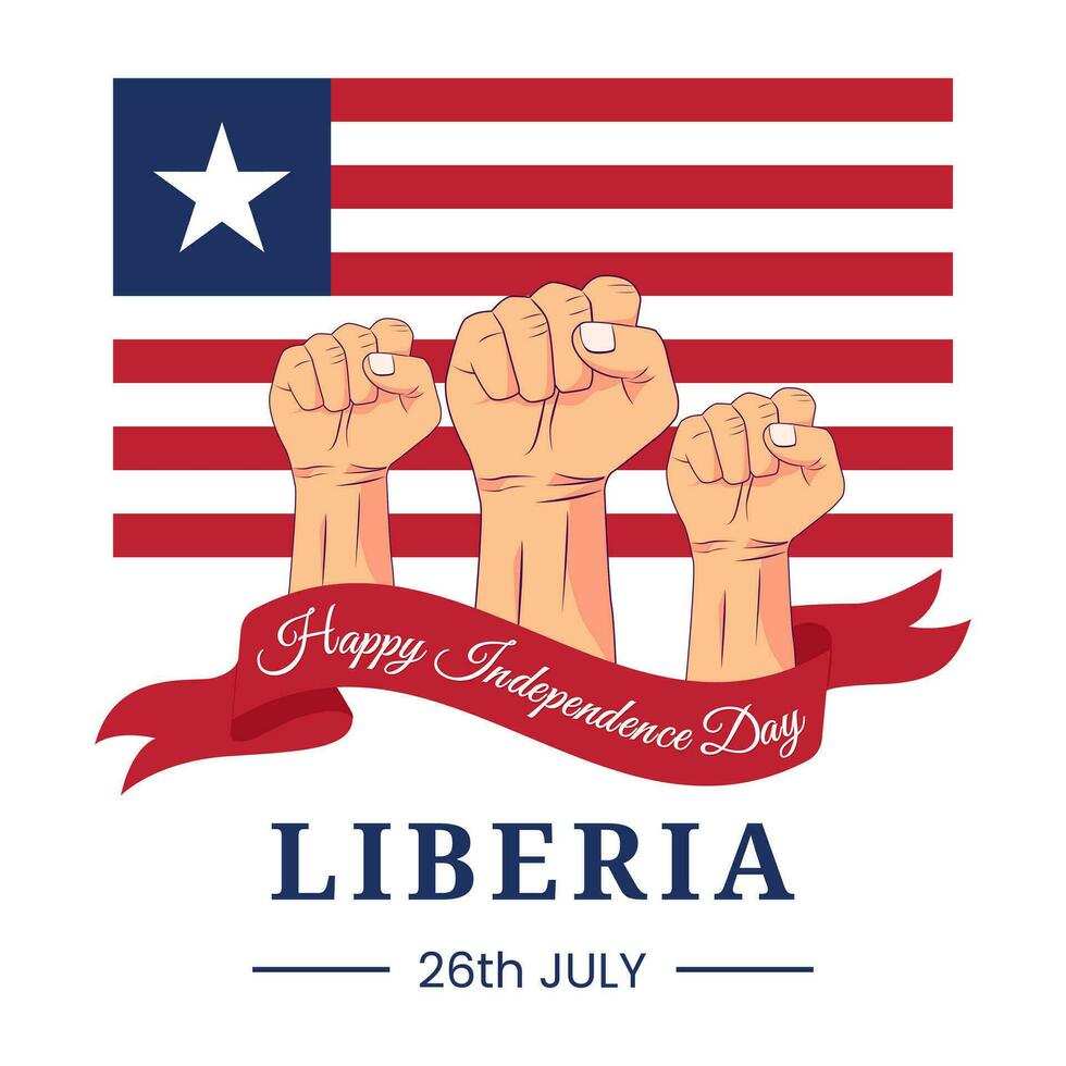 Vector graphic of Liberia Independence Day for greeting card with clenched fist and ribbon