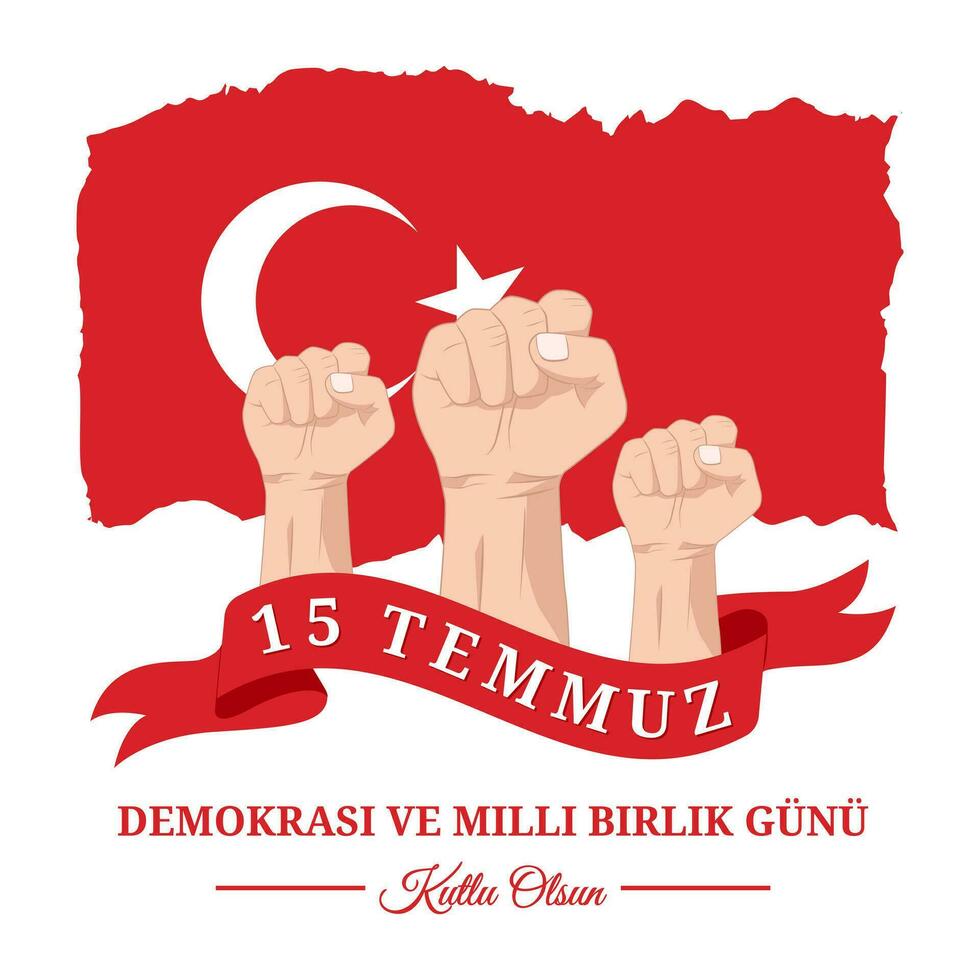 vector gráfico de apretado puño para 15 temmuz demokrasi ve mili birlik gunu vector ilustración. Traducción desde turco julio 15 el democracia y nacional unidad día