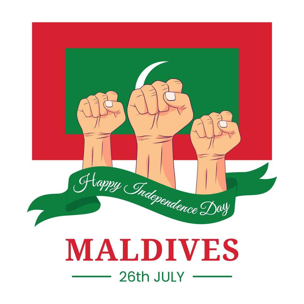 Vector graphic of Happy Maldives Independence Day for greeting card with clenched fist and ribbon