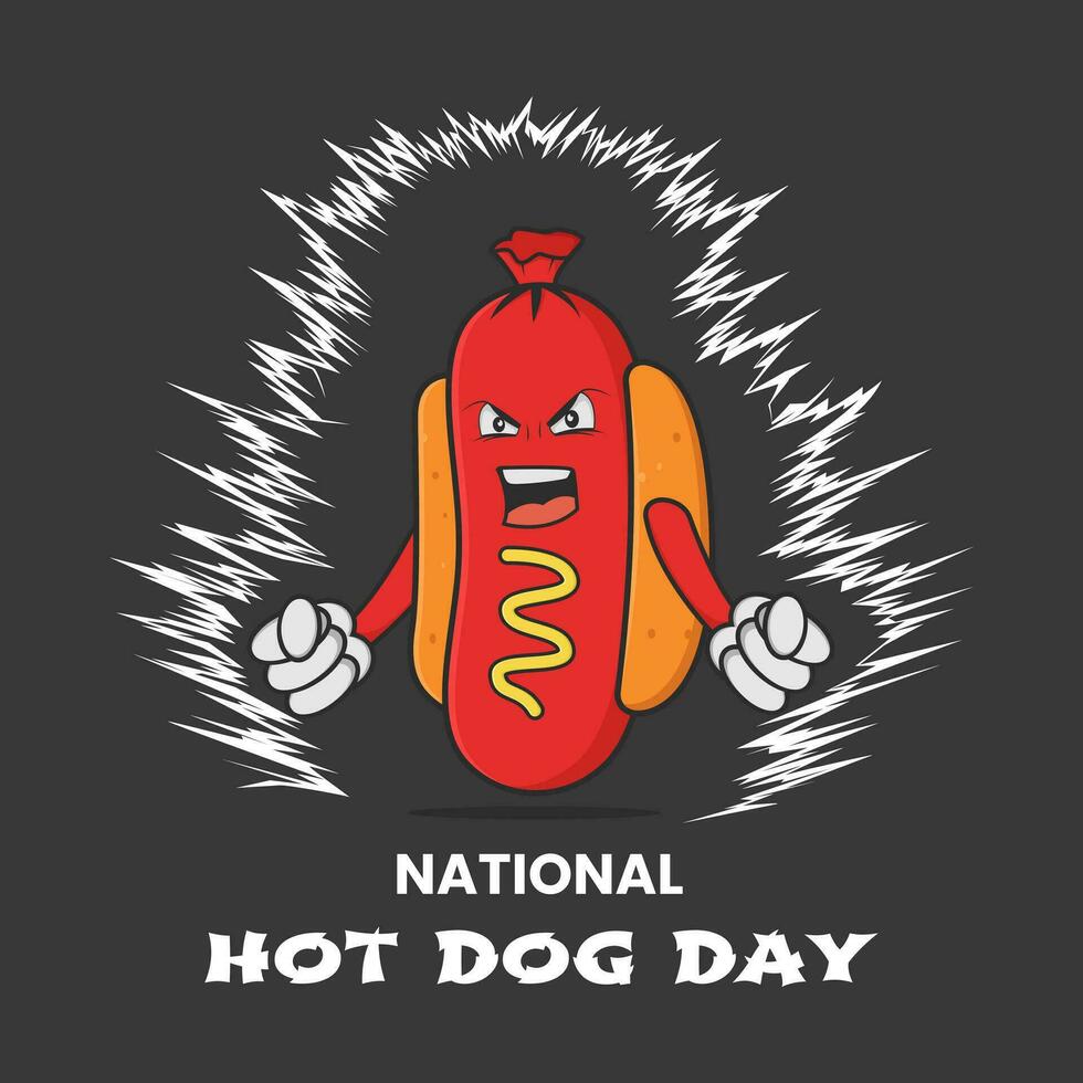 Vector graphic of super sausage hot dog cartoon anime style suitable for national hot dog day