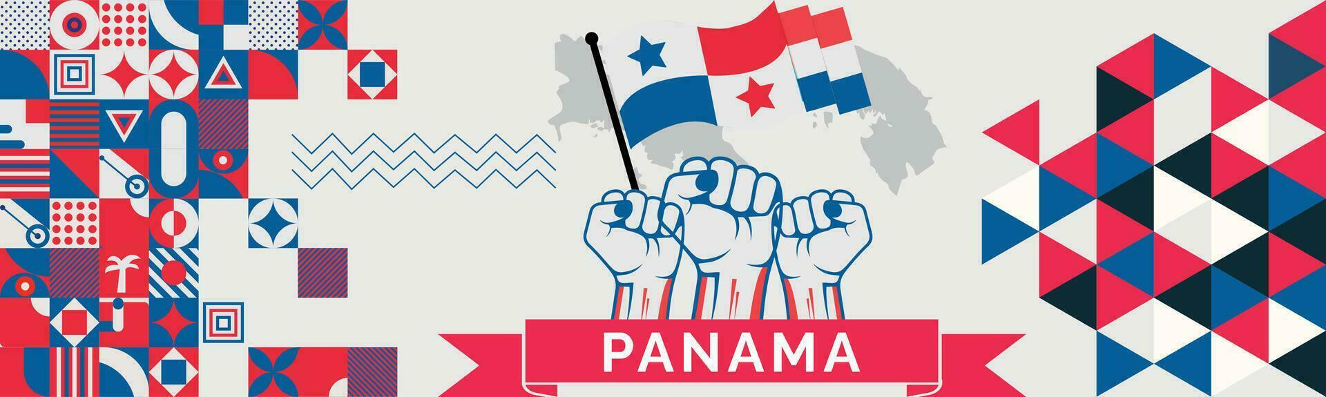 PANAMA Map and raised fists. National day or Independence day design for PANAMA celebration. Modern retro design with abstract icons. Vector illustration.