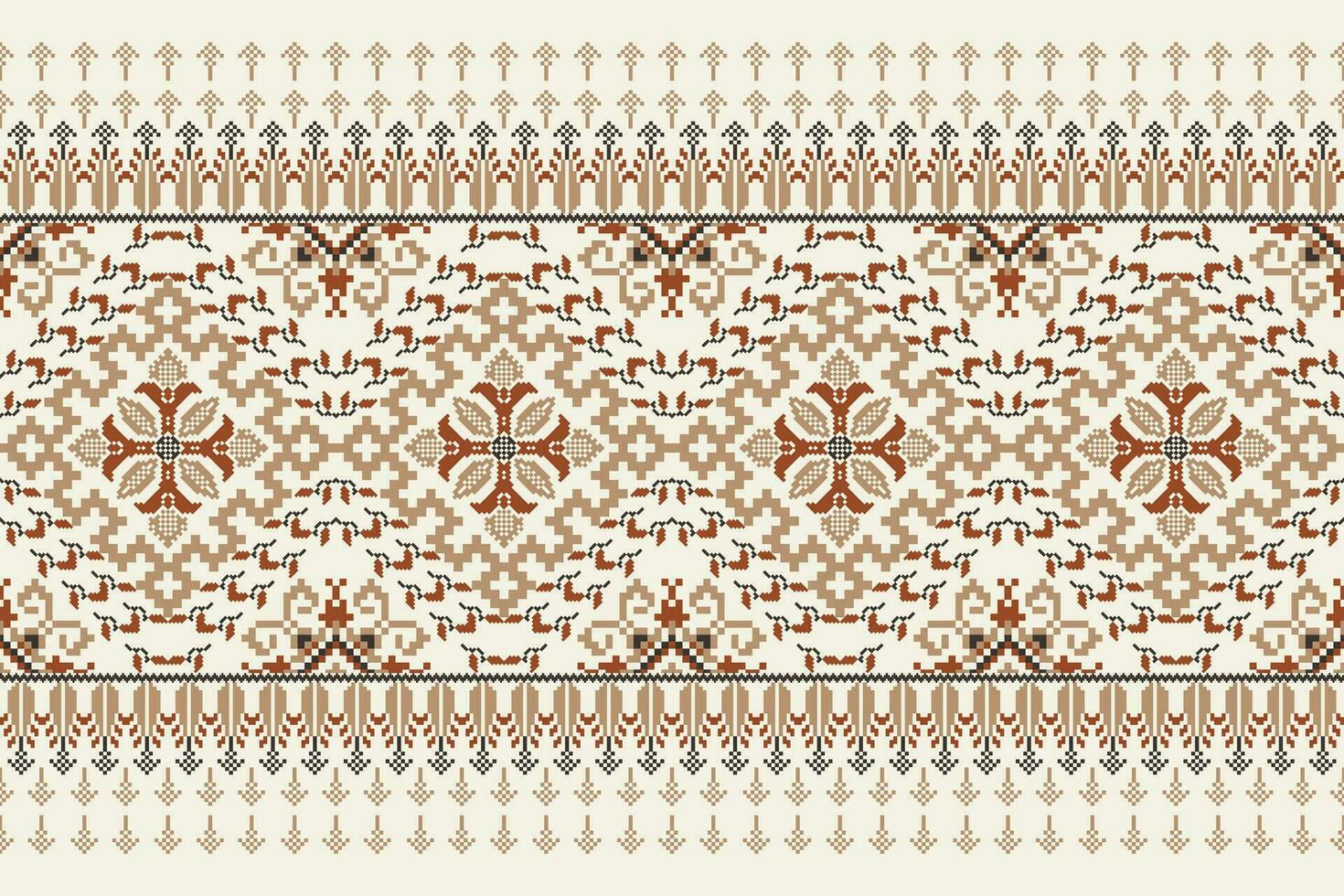 Floral Cross Stitch Embroidery on white background.geometric ethnic oriental pattern traditional.Aztec style abstract vector illustration.design for texture,fabric,clothing,wrapping,decoration,sarong.