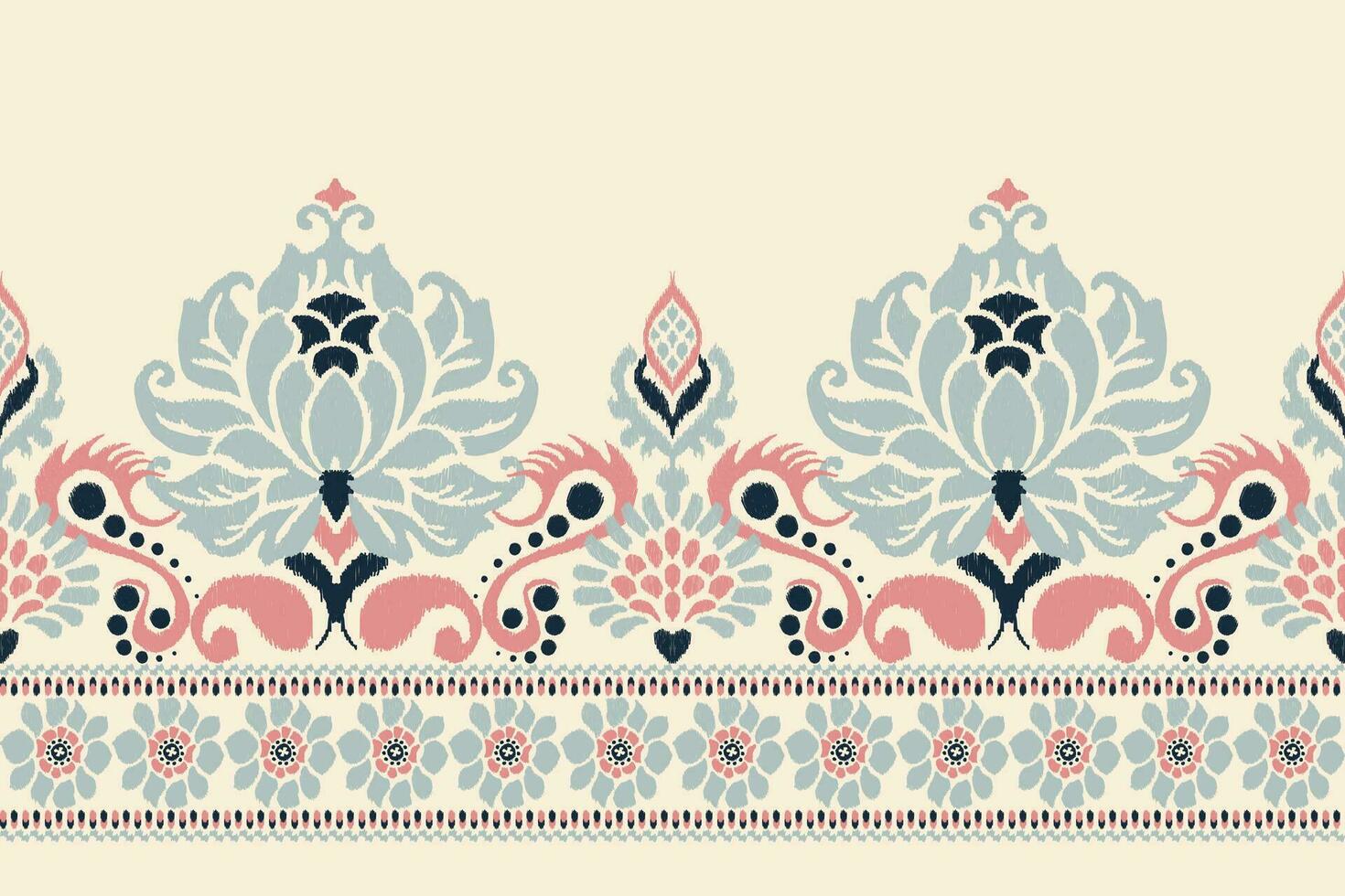 Ikat floral paisley embroidery on cream background.Ikat ethnic oreintal pattern traditional.Aztec style abstract vector illustration.design for texture,fabric,clothing,wrapping,decoration,sarong,scarf