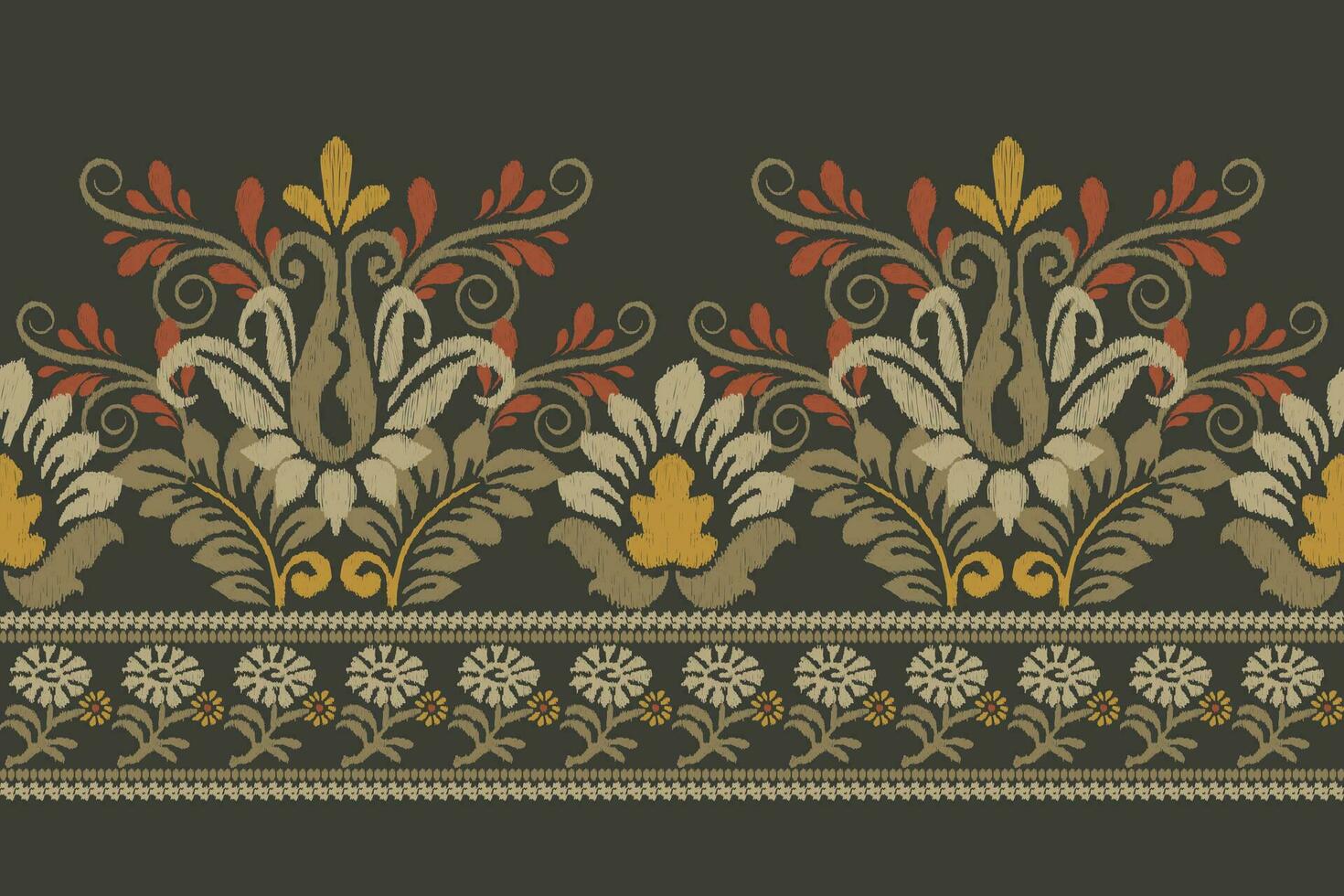 ikat floral cachemir bordado en oscuro verde fondo.ikat étnico oriental modelo tradicional.azteca estilo resumen vector ilustración.diseño para textura,tela,ropa,envoltura,decoración,pareo.