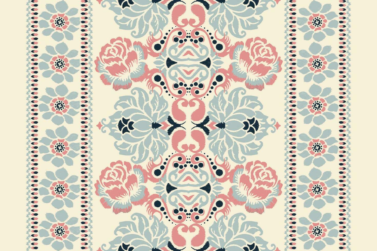 Ikat floral paisley embroidery on cream background.Ikat ethnic oreintal pattern traditional.Aztec style abstract vector illustration.design for texture,fabric,clothing,wrapping,decoration,scarf,carpet