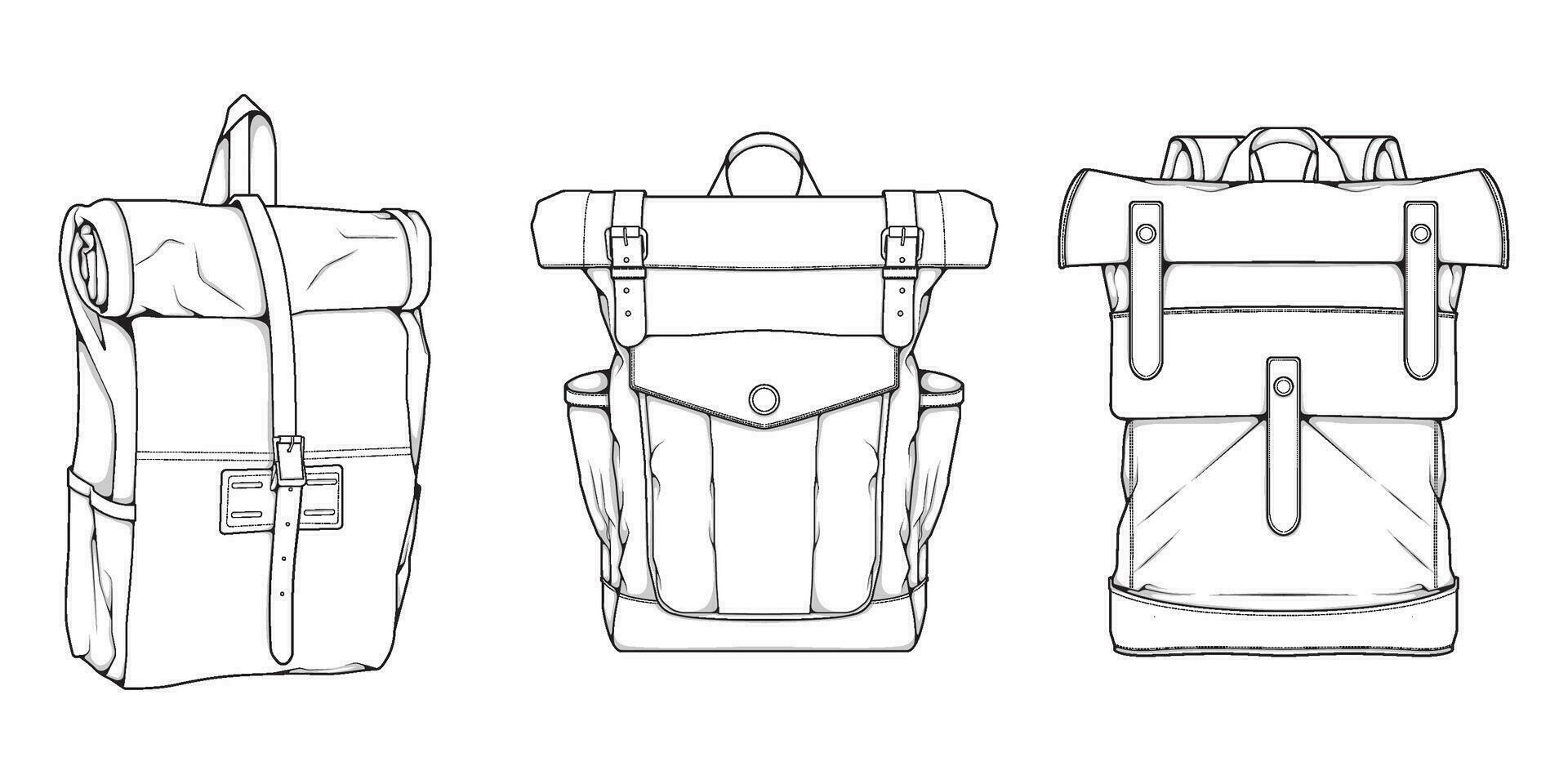 Hand drawn Vector Set of Backpacks. Cartoon Casual Backpack, cool backpack sketch . Backpacks Vector illustration.