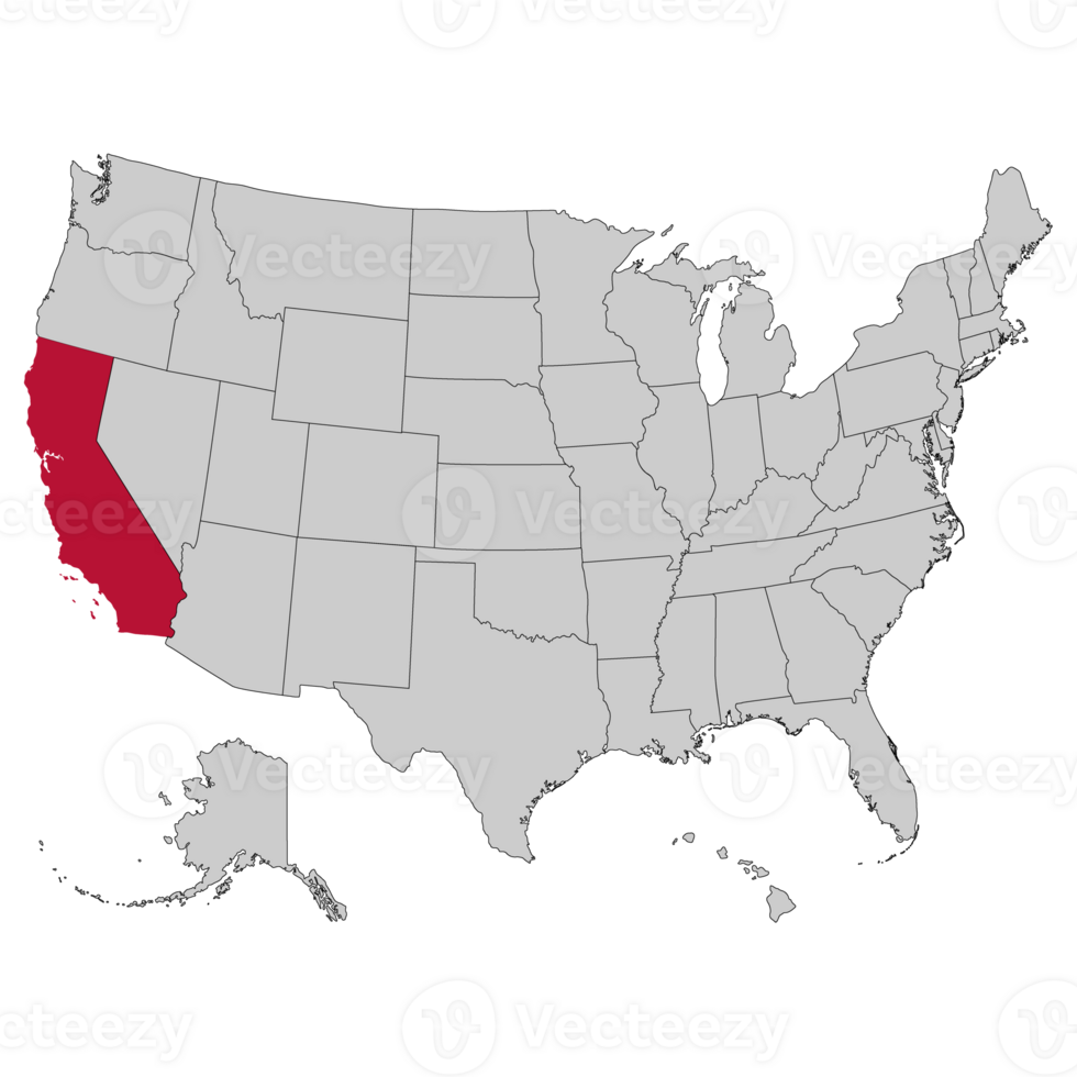 California map with color outline. Map of California. png
