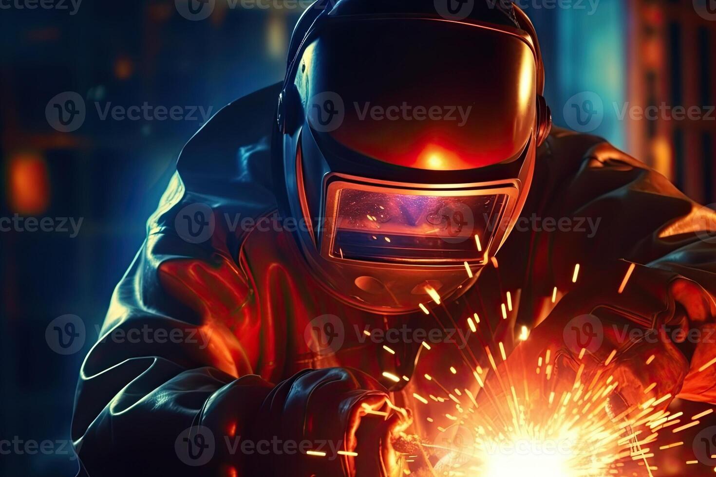 illustration of industrial visualization, heavy industry welder working, welding inside pipe. Construction of natural gas and fuels transport pipeline photo