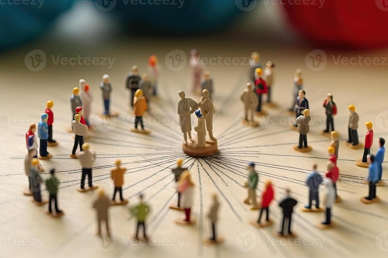 illustration of miniature people in circle social network photo