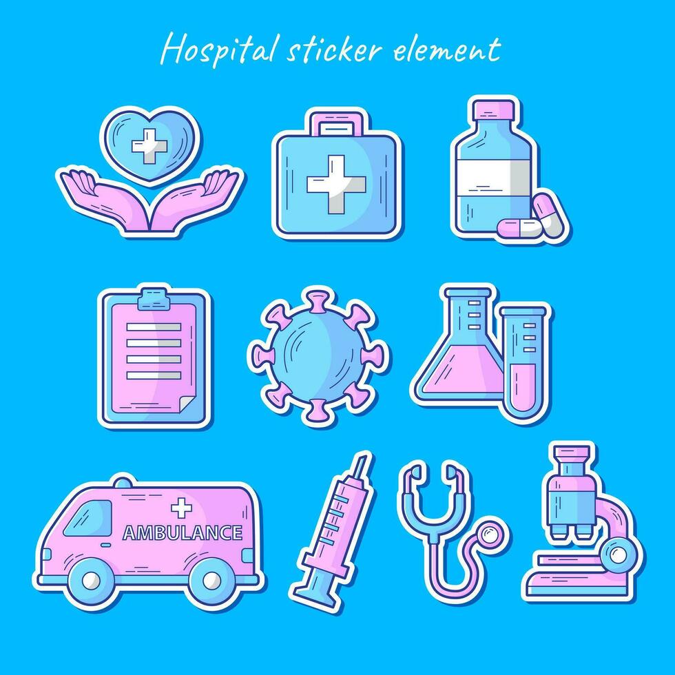 conjunto de médico hospital pegatinas vector ilustración dibujos animados diseño