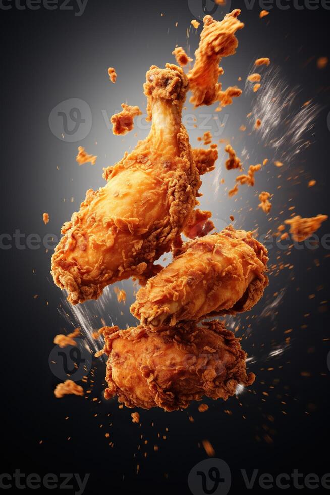 illustration of flying fried chicken plain background photo