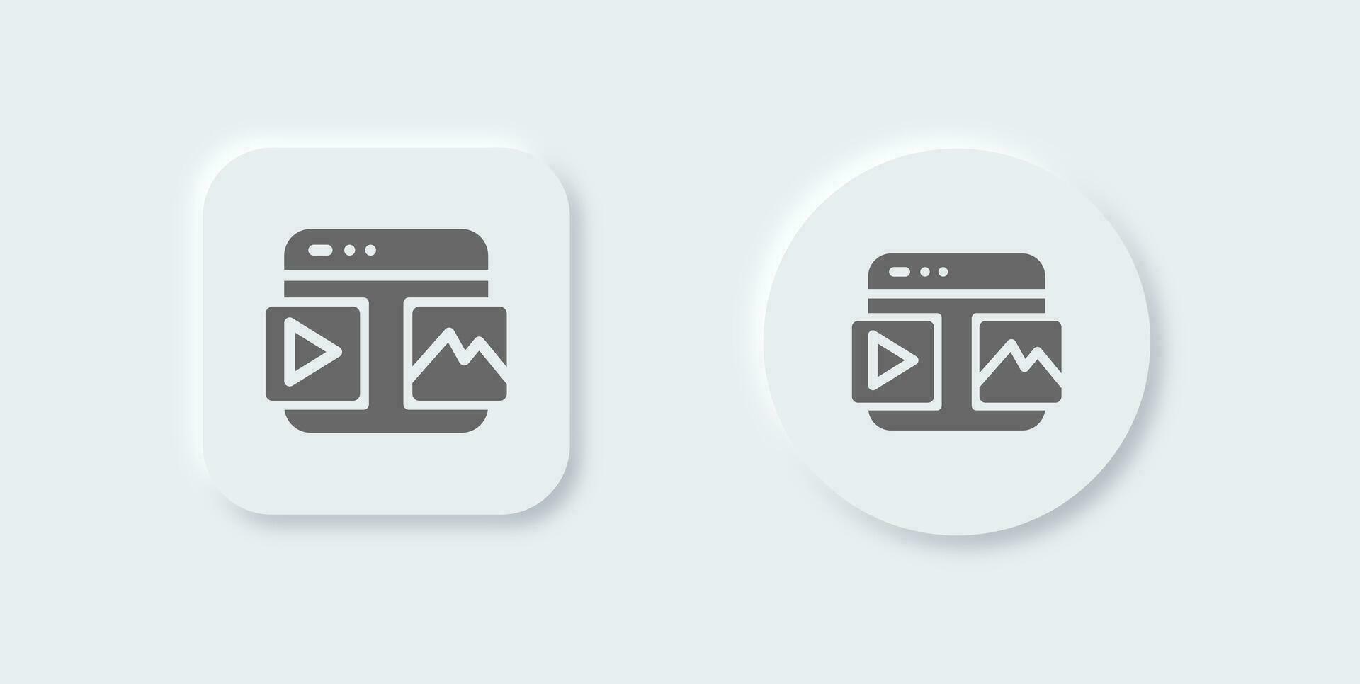Content solid icon in neomorphic design style. Social media signs vector illustration.