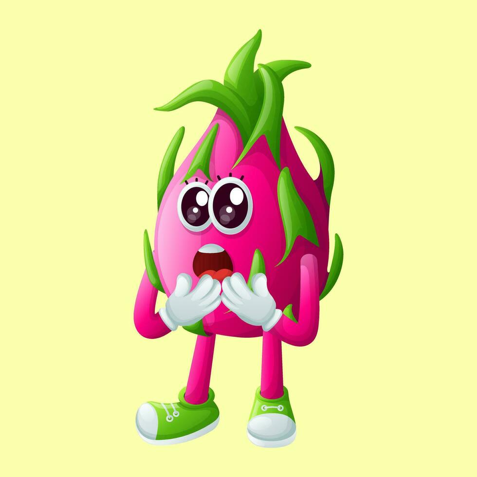 Cute dragon fruit character with a surprised face and open mouth vector