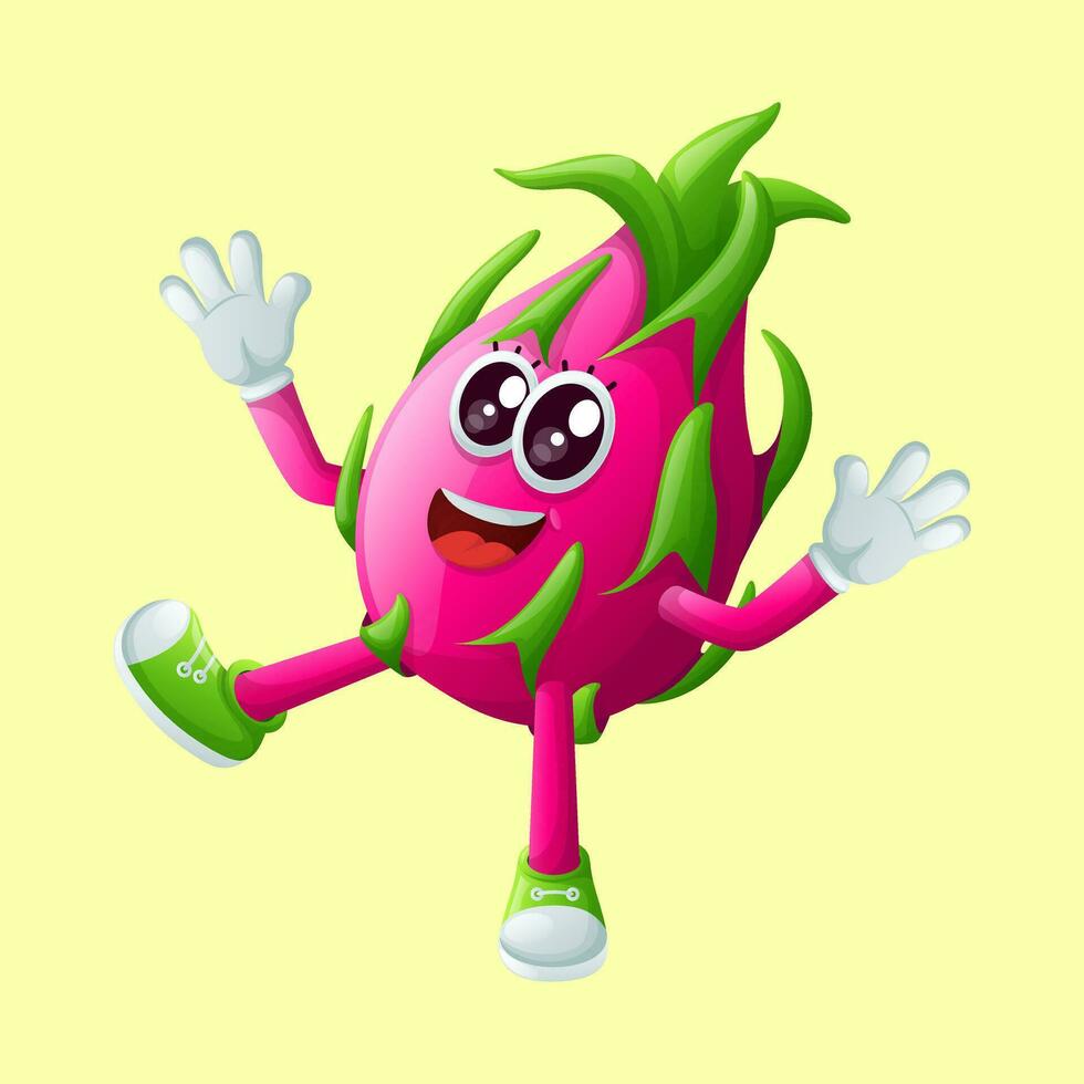 Cute dragon fruit character smiling with a happy expression vector