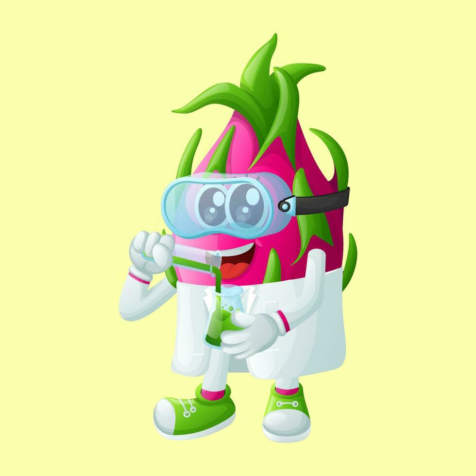 Cute dragon fruit character as scientists vector