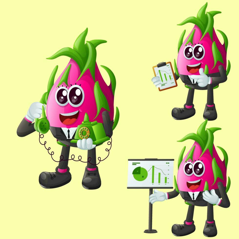 Cute dragon fruit character at work vector