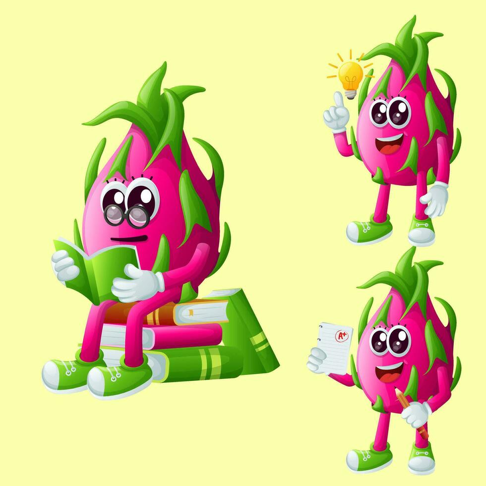 Cute dragon fruit characters being clever vector