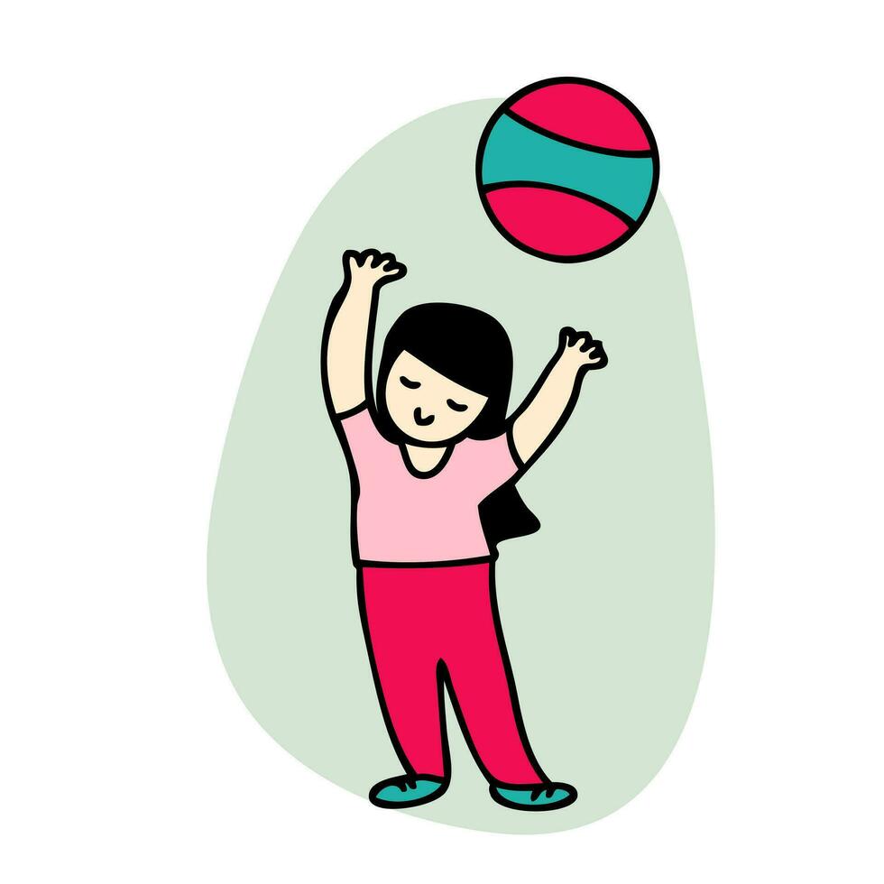 joven mujer con pelota bienestar salud deporte vida concepto. Perfecto para tee, pegatina, póster. vector